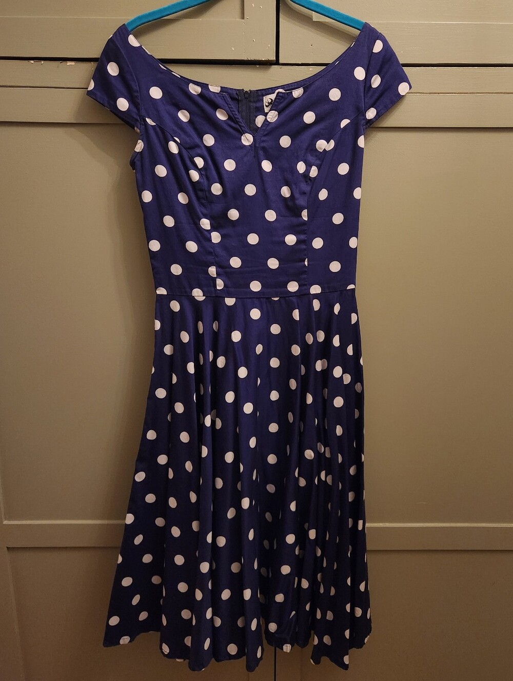 Hell Bunny Vixen Antoinette Navy Polka Dot Midi Dress